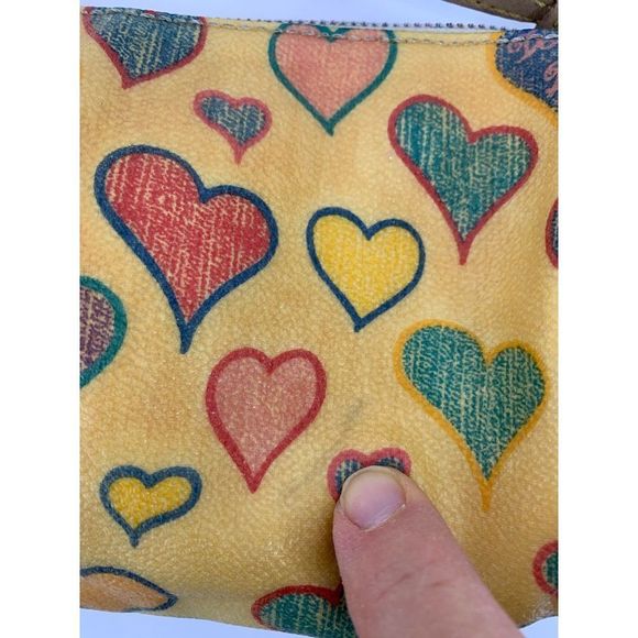 Dooney & Bourke VTG Mini Barrel Bag Yellow Hearts Leather 6451 Shoulder Small - Picture 6 of 13